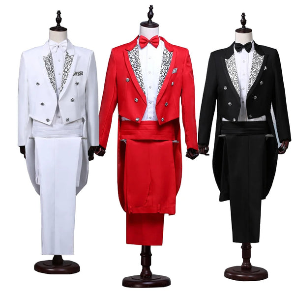 Elegant Men's Tailcoat Tuxedo Suit with Jacquard Lapel for Weddings, Performances, and Formal Events